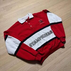 Vintage Jersey City Calgary Stampeders CFL Polo Sweatshirt Red White Mens XS